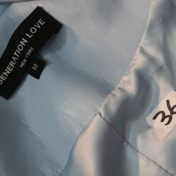Womens Generation Love "Lindsay" Sky Blue Vegan Leather Moto Jacket M - Picture 9 of 9